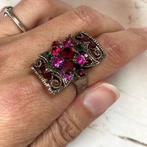 Vintage Red & Pink Crystal Statement Ring